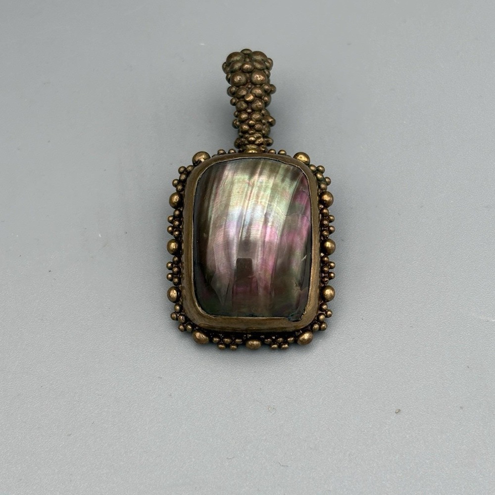 Stephen Dweck Bronze Penant Enhancer Brown Silver Mother of Pearl Brutalist